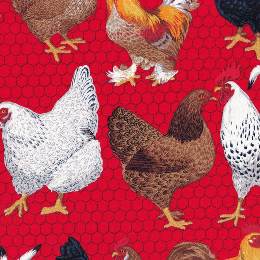 Farm Chickens Red Fabric - By the yard