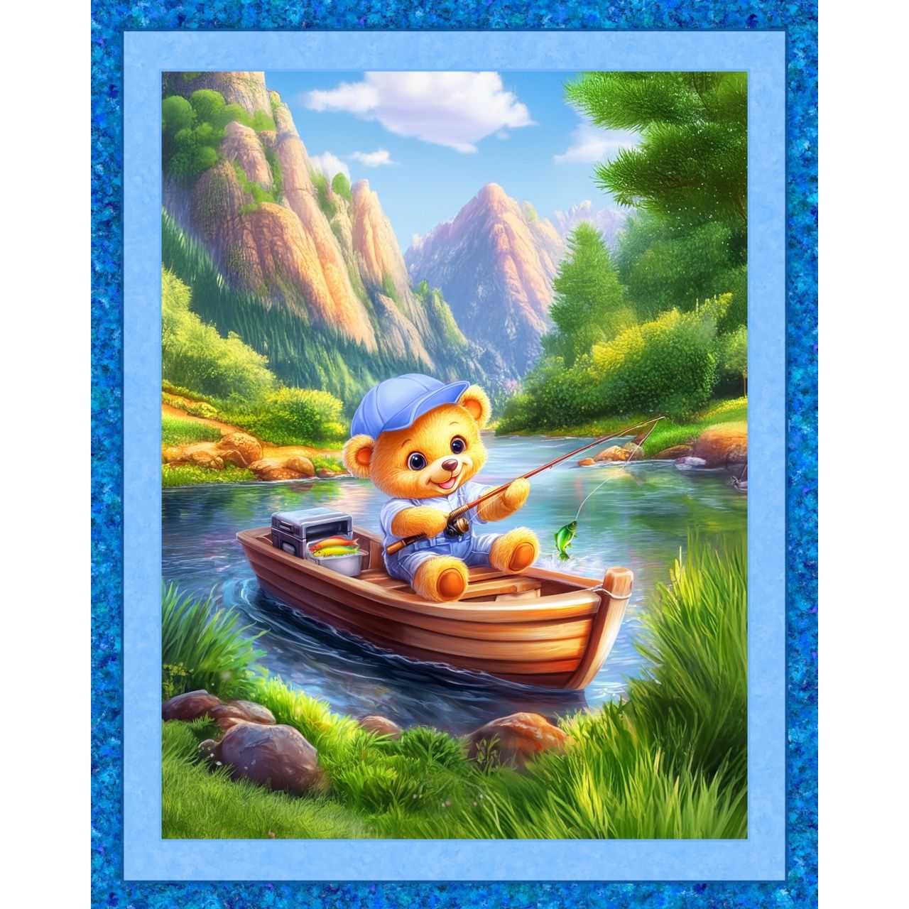 Fishing Teddy Fabric Panel
