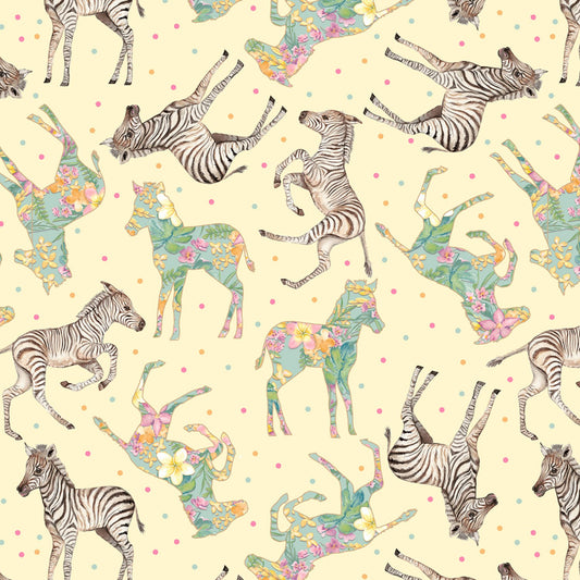 All Things Big Start Small Floral Zebras Fabric - By the yard