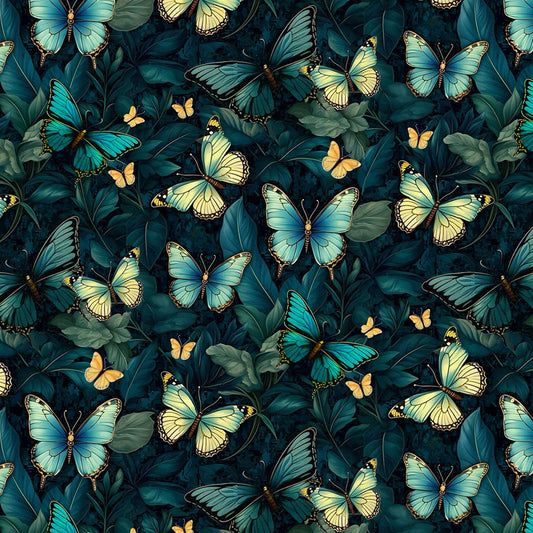 Forest Whisper Midnight Butterflies Fabric - By the yard