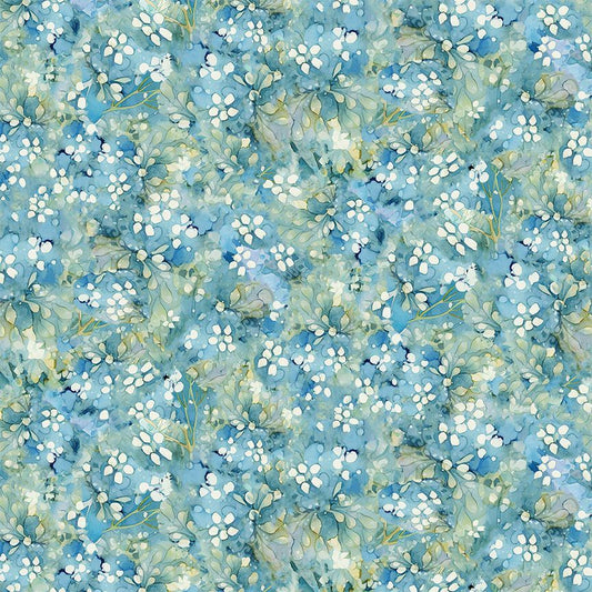 Forest Whisper Tonal Floral Blue  Fabric - By the yard