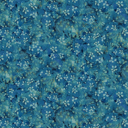 Forest Whisper Tonal Floral Cobalt Fabric - By the yard