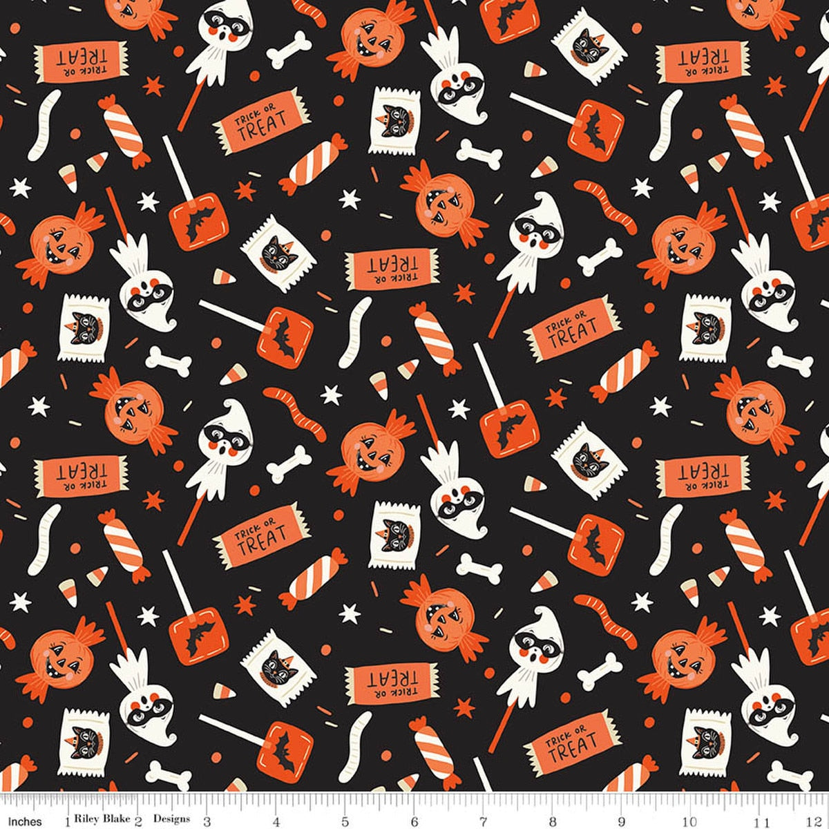 Vintage Boo Main Candy Black Glow in the Dark Fabric by My Mind’s Eye for Riley Blake Designs