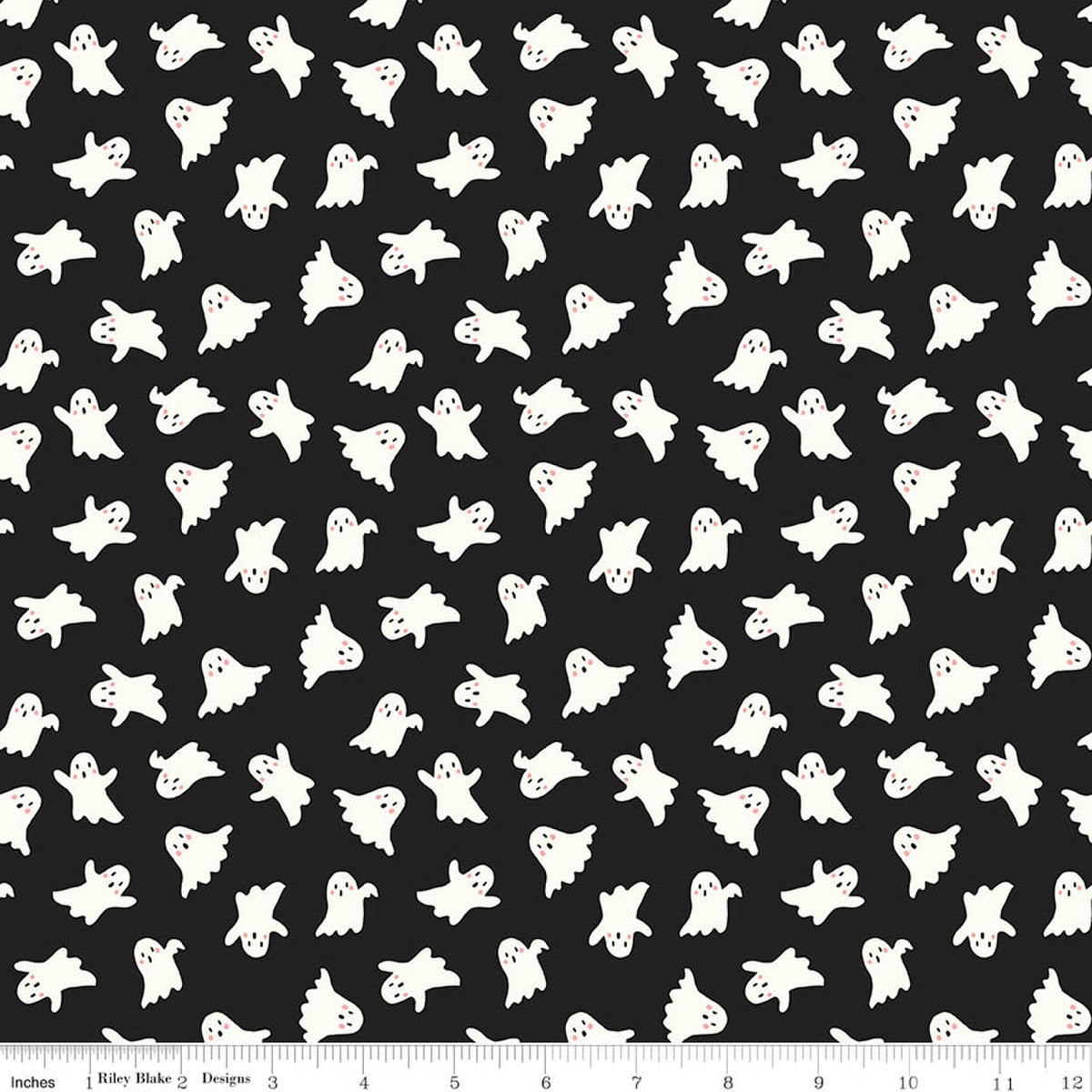 Vintage Boo Ghosts Black Glow in the Dark Fabric by My Mind’s Eye for Riley Blake Designs