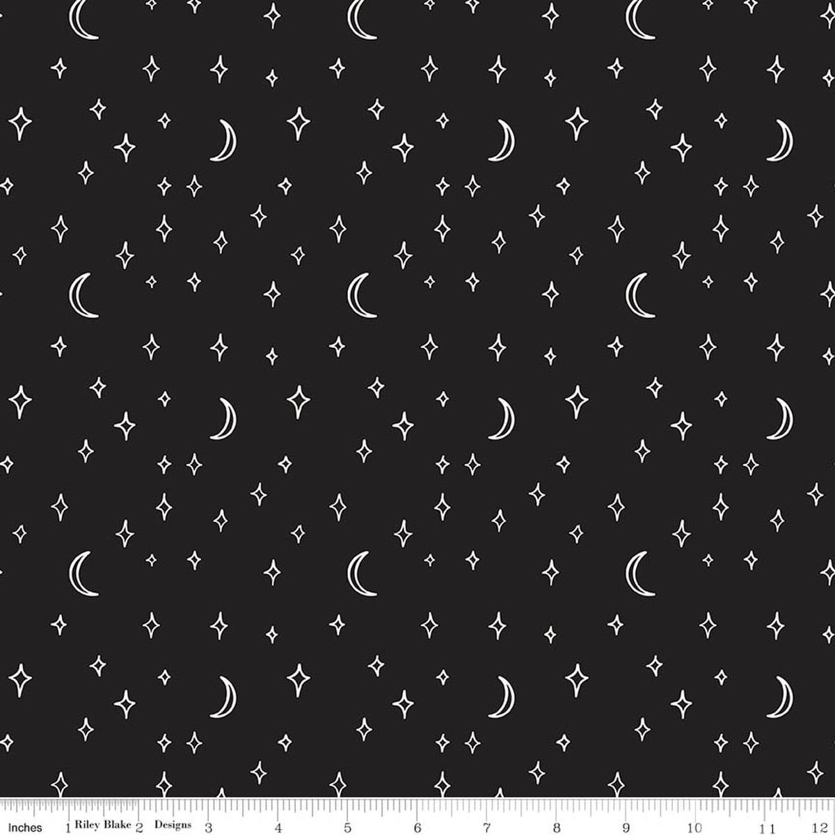 Vintage Boo Stars and Moons Black Glow in the Dark Fabric by My Mind’s Eye for Riley Blake Designs