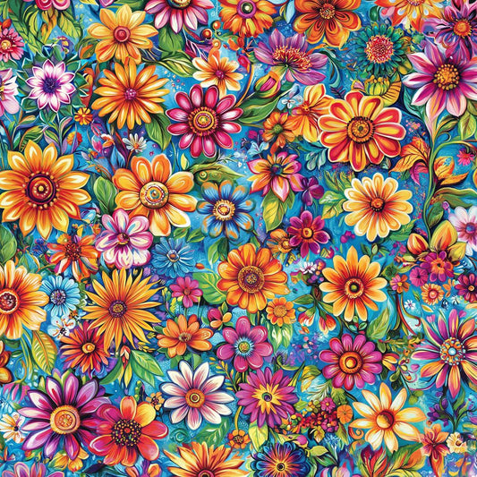 Groovy Garden Fabric - Turquoise - By the yard