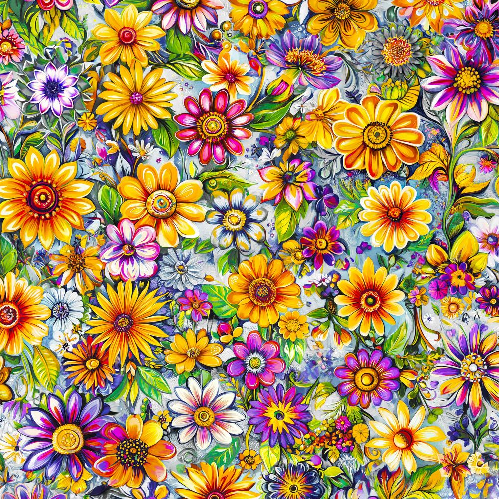 Groovy Garden Fabric - White - By the yard