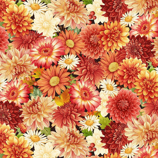 Gather with a Grateful Heart Harvest Floral Packed Fabric - By the yard