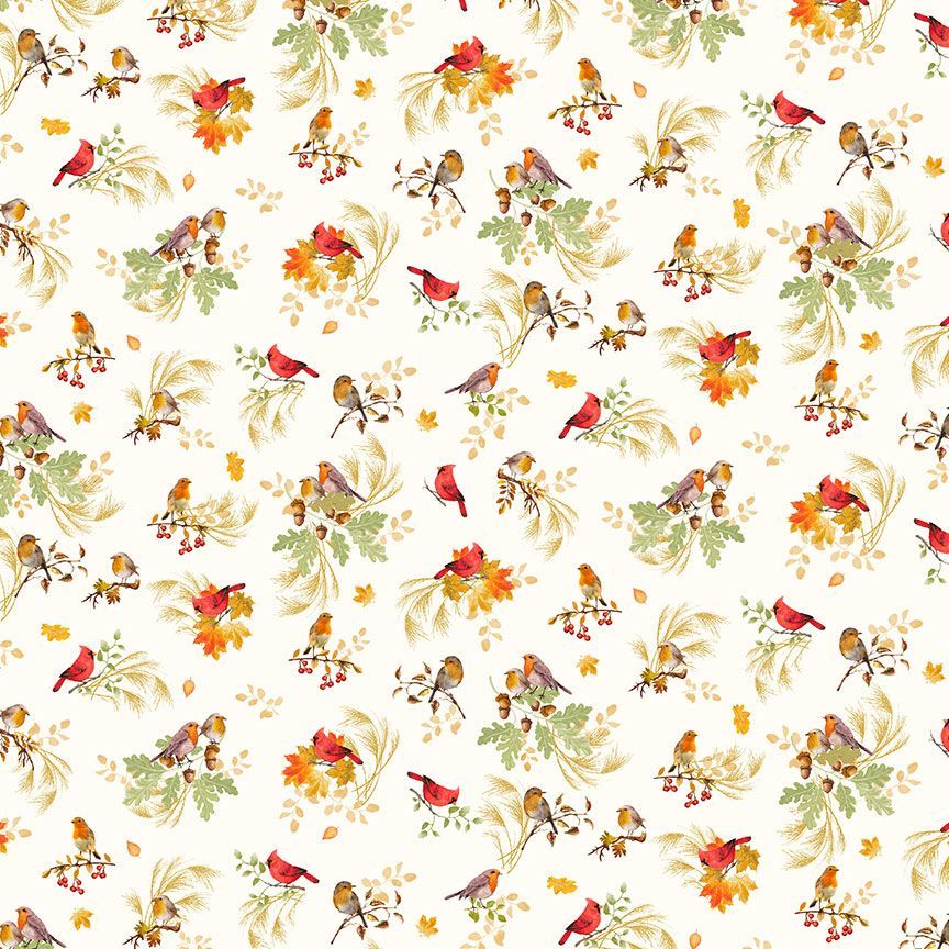 Gather with a Grateful Heart Cardinal on Branches Fabric - By the yard