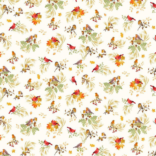 Gather with a Grateful Heart Cardinal on Branches Fabric - By the yard