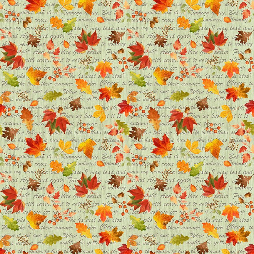 Gather with a Grateful Heart Leaves on Scripts Fabric - By the yard