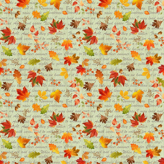 Gather with a Grateful Heart Leaves on Scripts Fabric - By the yard