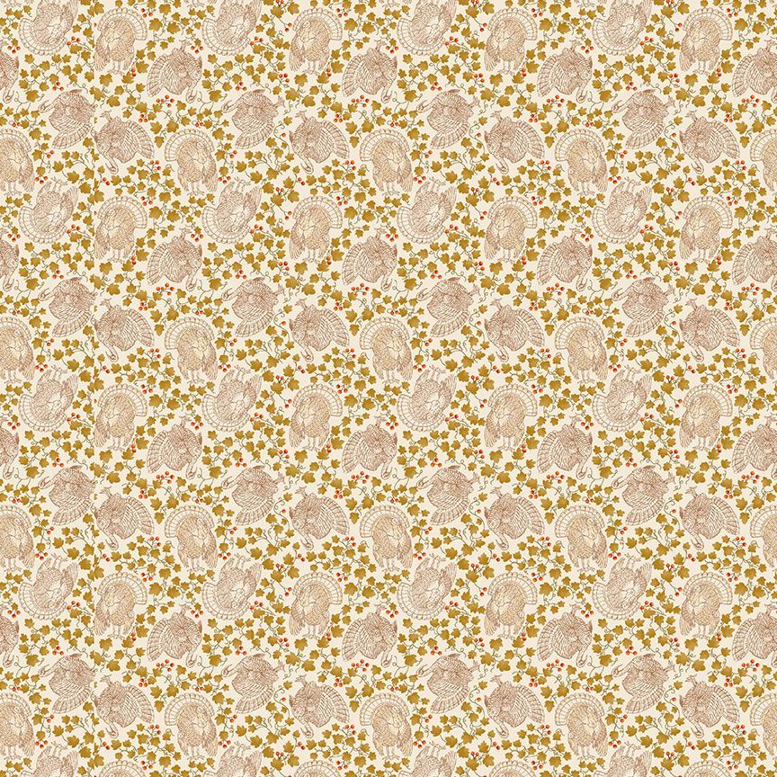 Gather with a Grateful Heart Turkey & Leaves Garland Fabric - By the yard