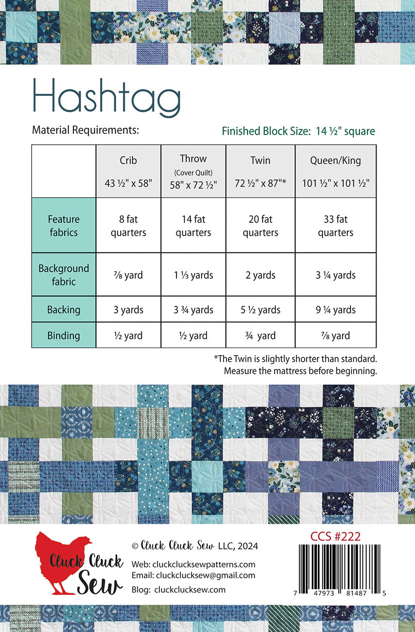 Cluck Cluck Sew Hashtag Quilt Pattern