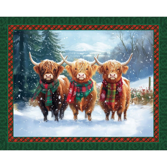 Christmas Highland Cows Fabric Panel