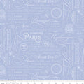 Hydrangeas in the Garden Text Blue Pearl Fabric