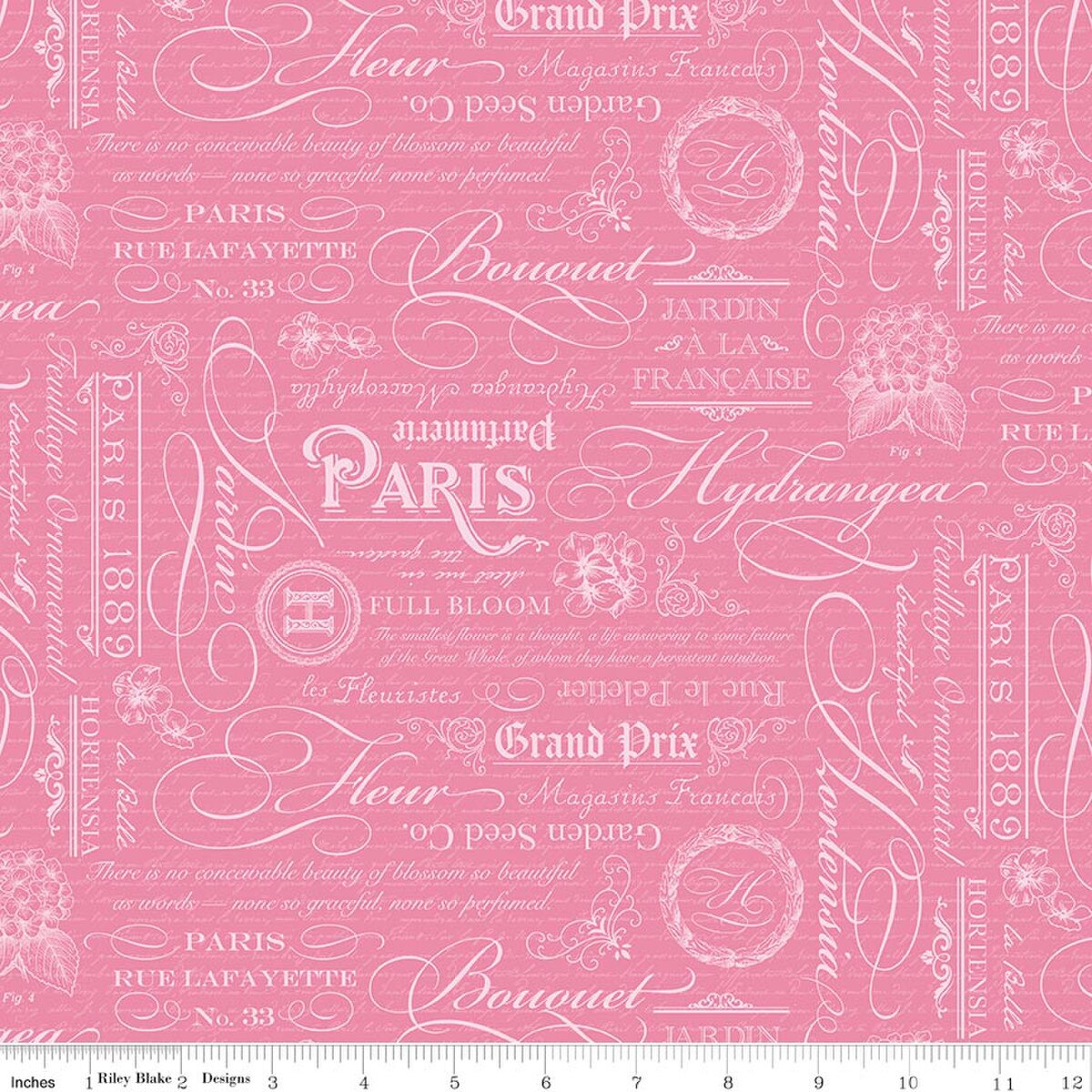 Hydrangeas in the Garden Text Rose Pearl Fabric