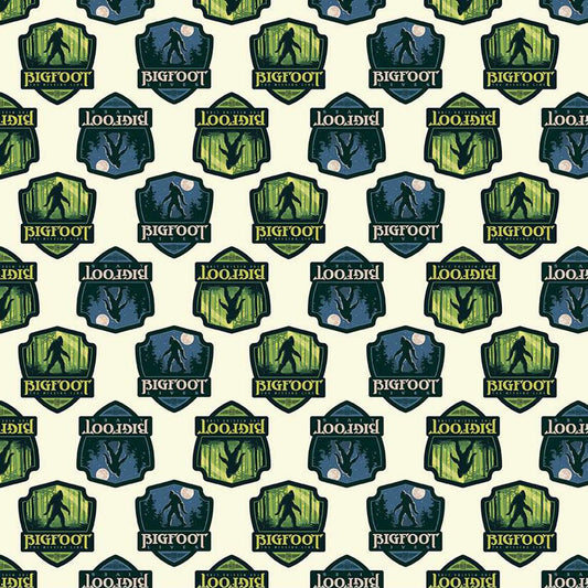 Legends of the National Parks Bigfoot Shields Cream Fabric - By the yard
