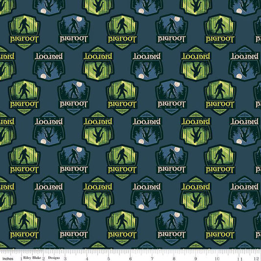 Legends of the National Parks Bigfoot Shields Navy Fabric - By the yard