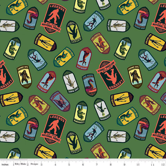 Legends of the National Parks Emblem Toss Green Fabric - By the yard