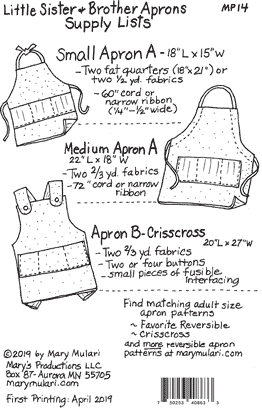 Little Sister and Brother Aprons Pattern