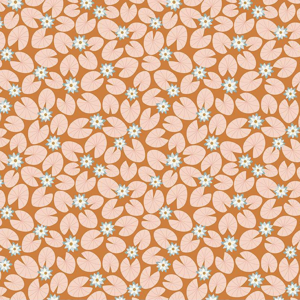Little Swan Water Lilies Golden Brown Fabric - By the yard