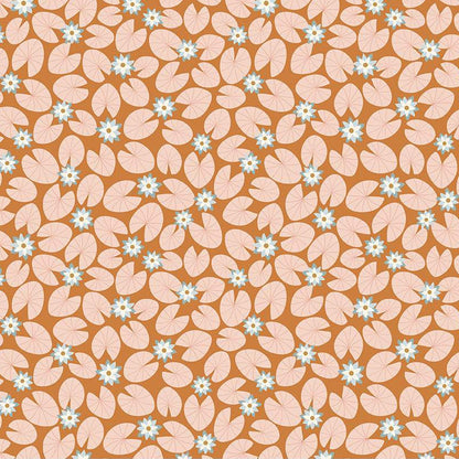 Little Swan Water Lilies Golden Brown Fabric - By the yard