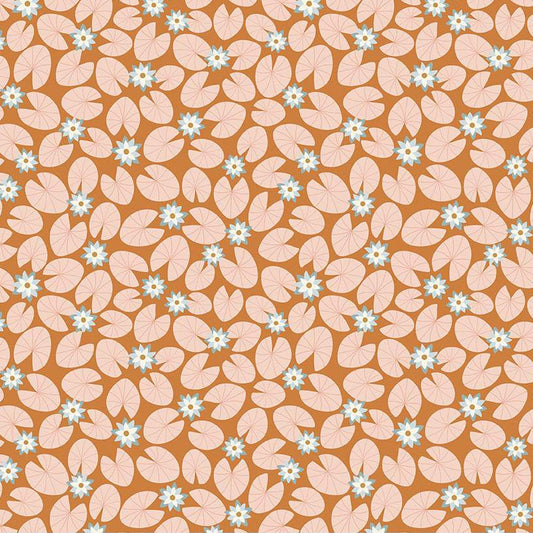 Little Swan Water Lilies Golden Brown Fabric - By the yard
