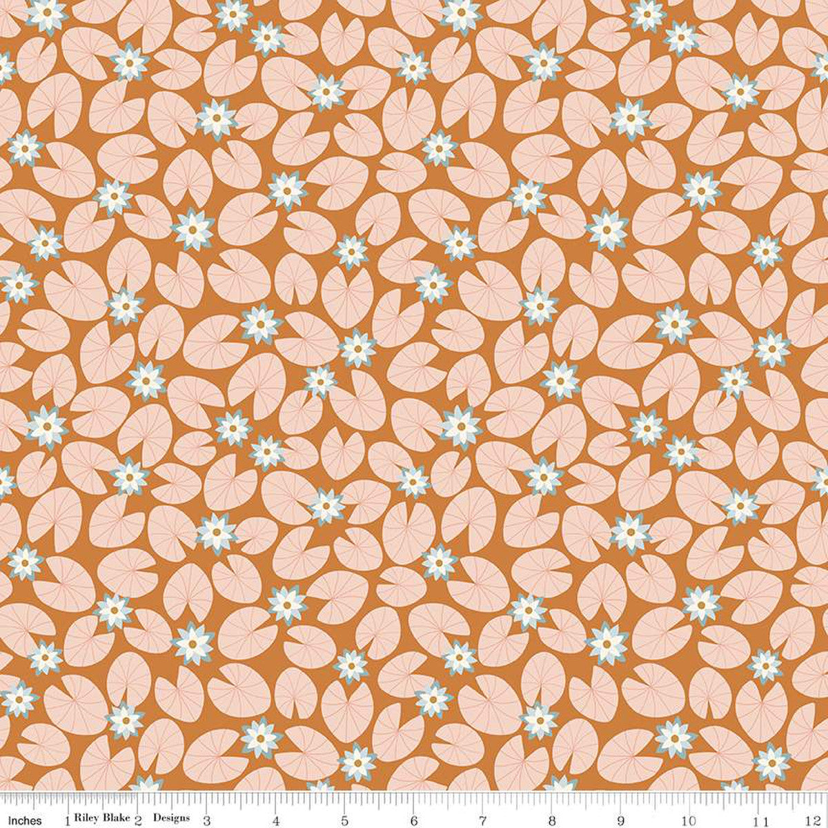 Little Swan Water Lilies Golden Brown Fabric - By the yard