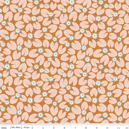 Little Swan Water Lilies Golden Brown Fabric - By the yard