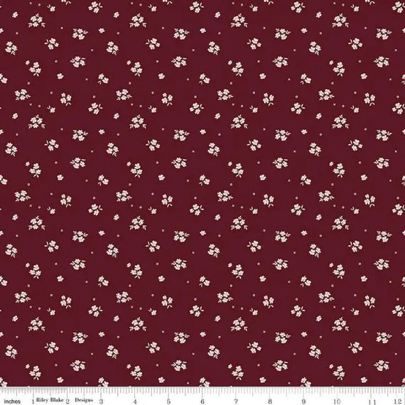 Love You Always Ditsy Maroon Fabric