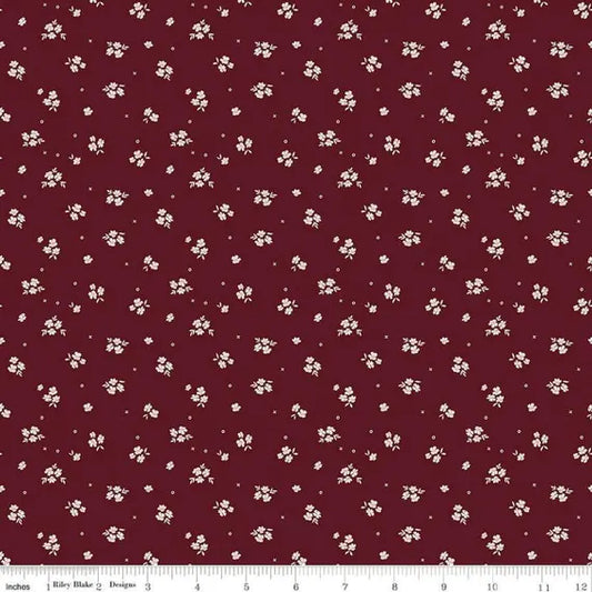 Love You Always Ditsy Maroon Fabric - By the yard