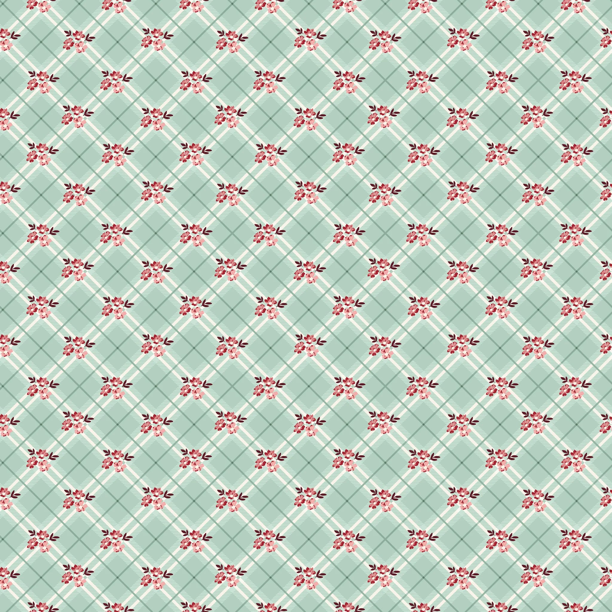 Love You Always Floral Plaid Mist Fabric