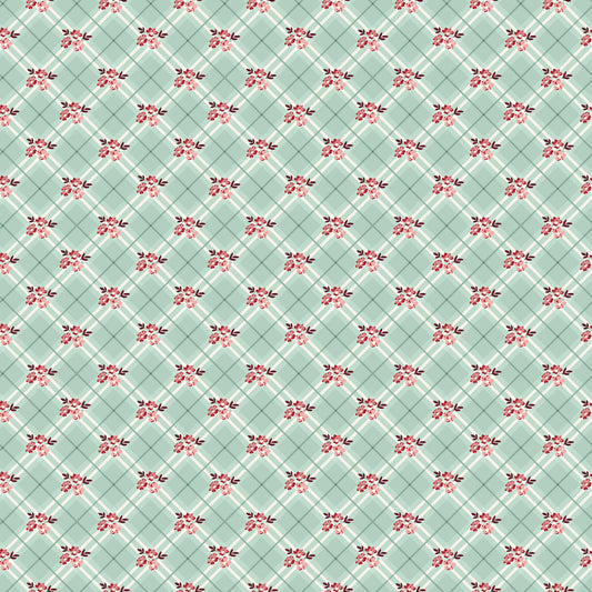 Love You Always Floral Plaid Mist Fabric - By the yard