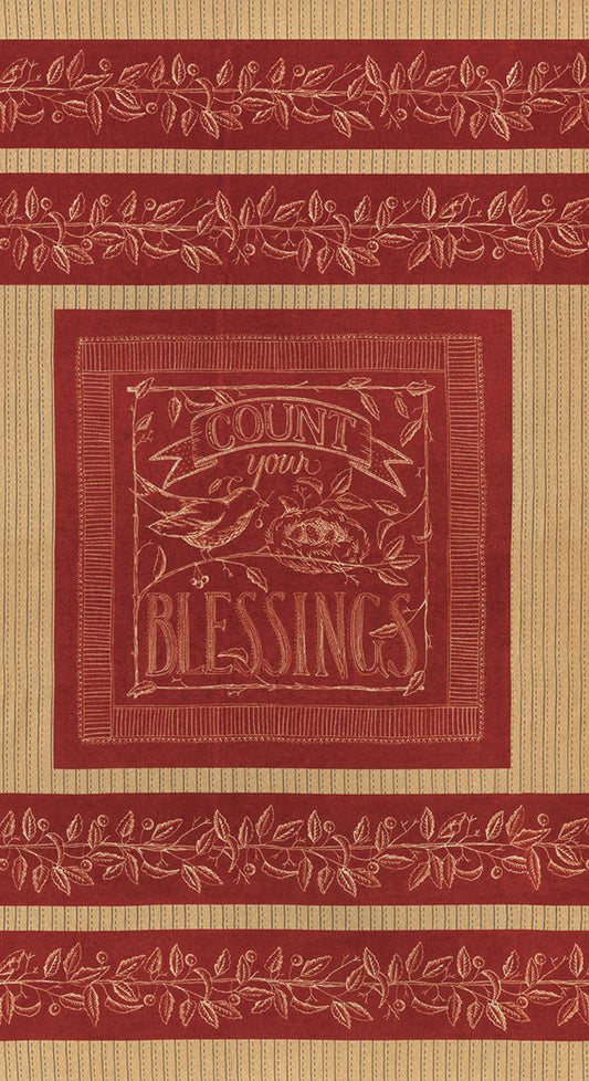 Count Your Blessings Brick Red Fabric Panel