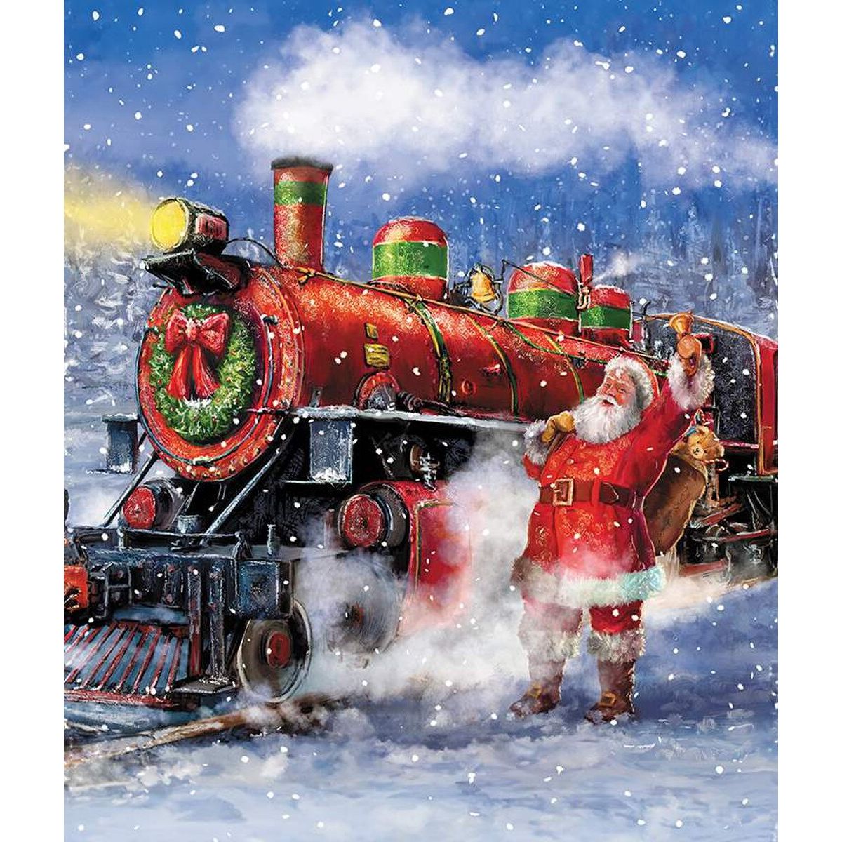 More Christmas Wishes Santa's Train Fabric Panel
