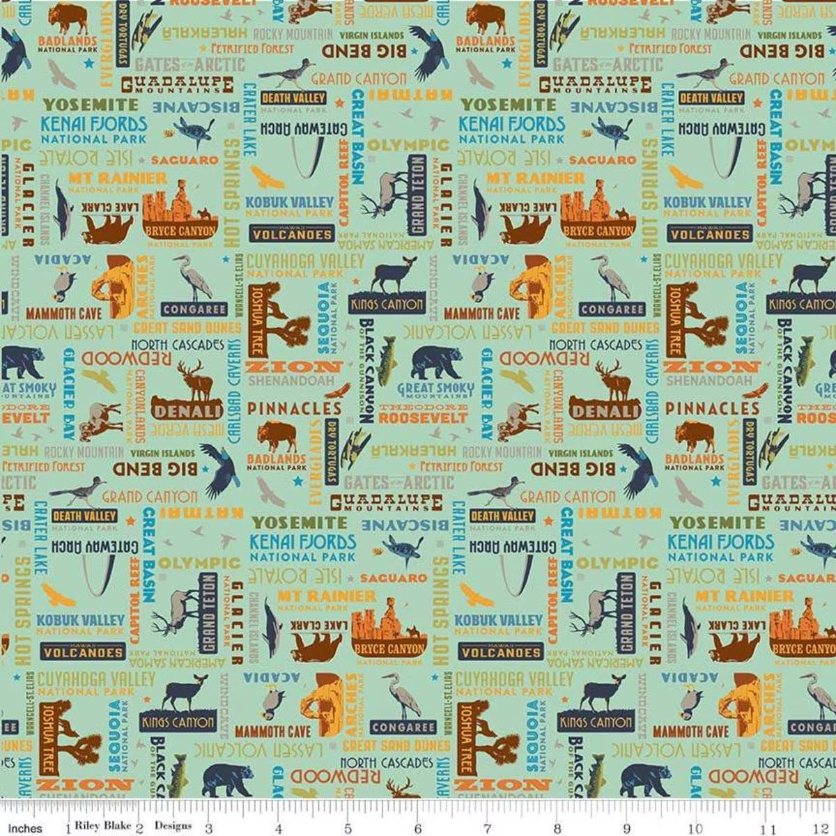National Park Work Print Sea Green Fabric