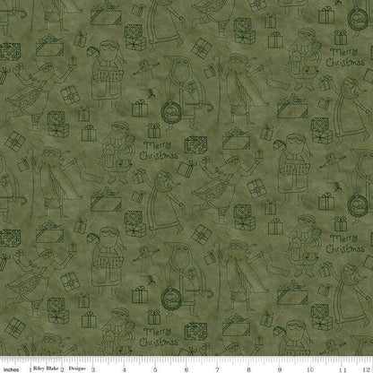 Naughty or Nice Santas and Gifts Green Fabric - By the yard