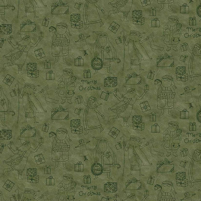 Naughty or Nice Santas and Gifts Green Fabric - By the yard