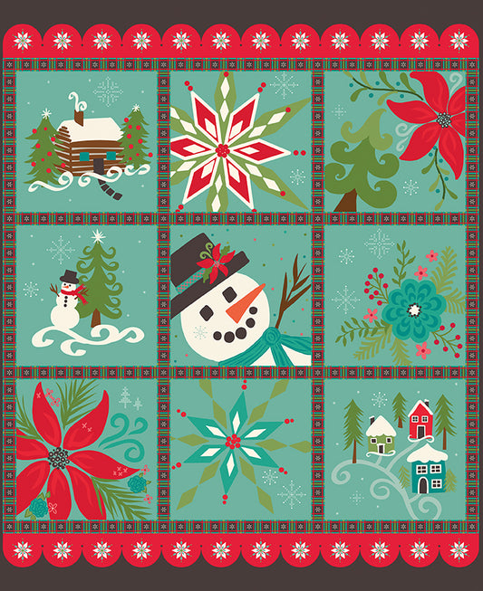 Winter Wonder Teal Fabric Panel