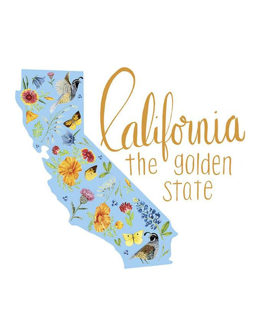 Golden Poppies California White Fabric Panel 36"