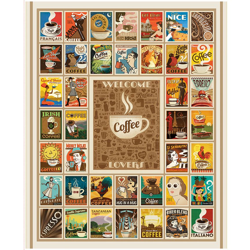 Coffee Time Welcome Coffee Lovers Fabric Panel