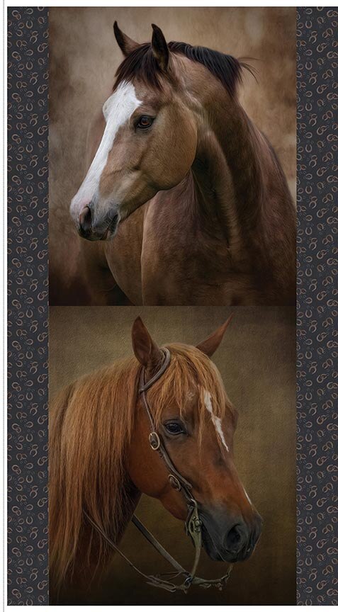 Horseshoe Creek Horses Fabric Panel #1