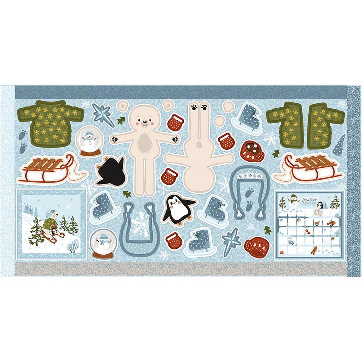 Story Animals Through the Year Doll Panel January by Jennifer Long for Riley Blake Designs