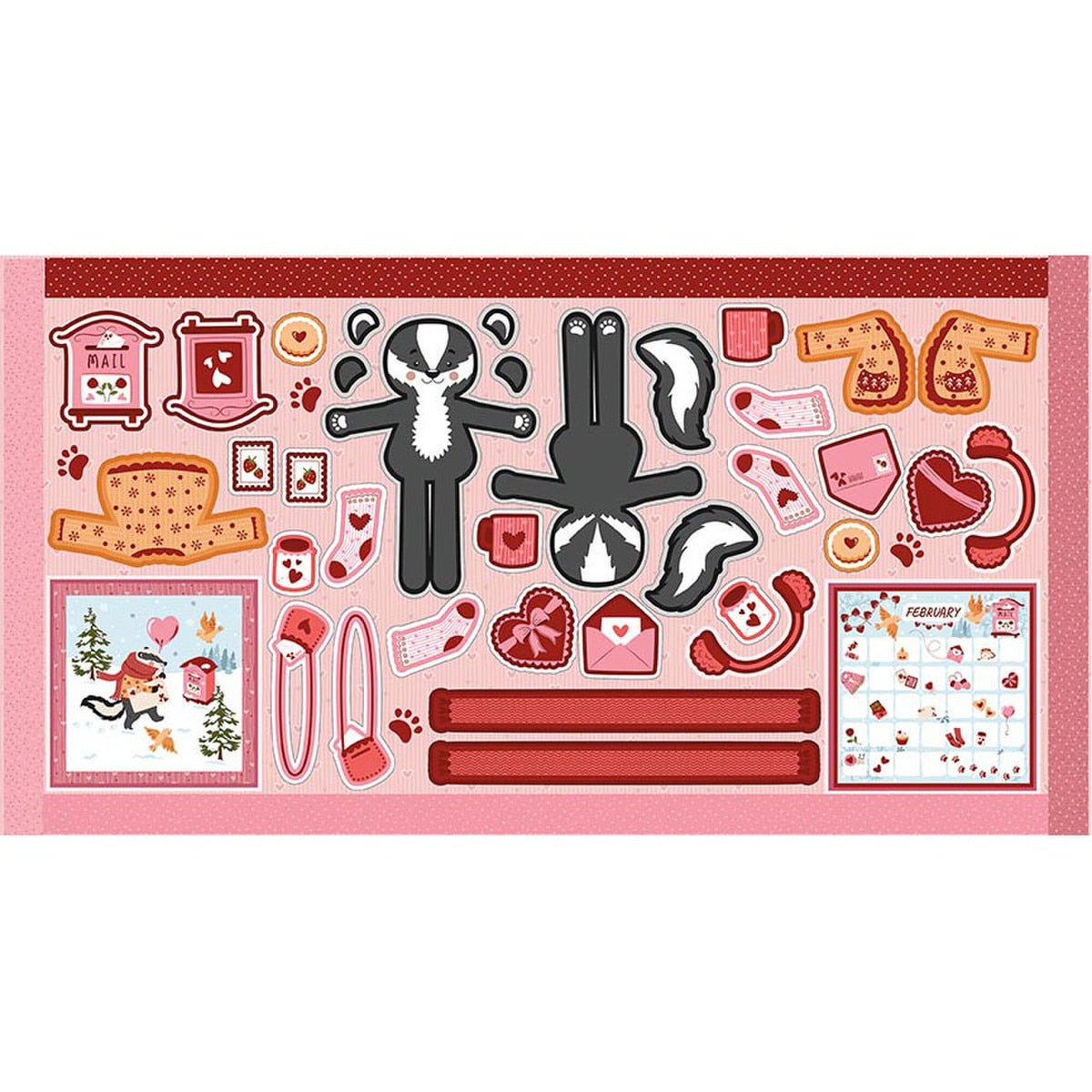 Story Animals Through the Year Doll Panel February by Jennifer Long for Riley Blake Designs