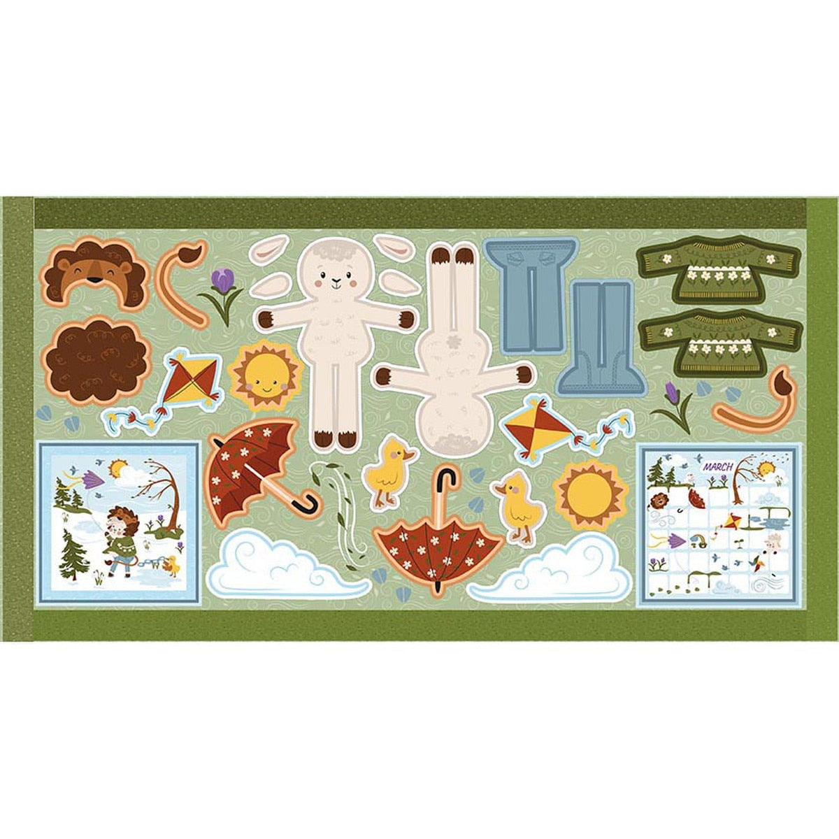 Story Animals Through the Year Doll Panel March by Jennifer Long for Riley Blake Designs