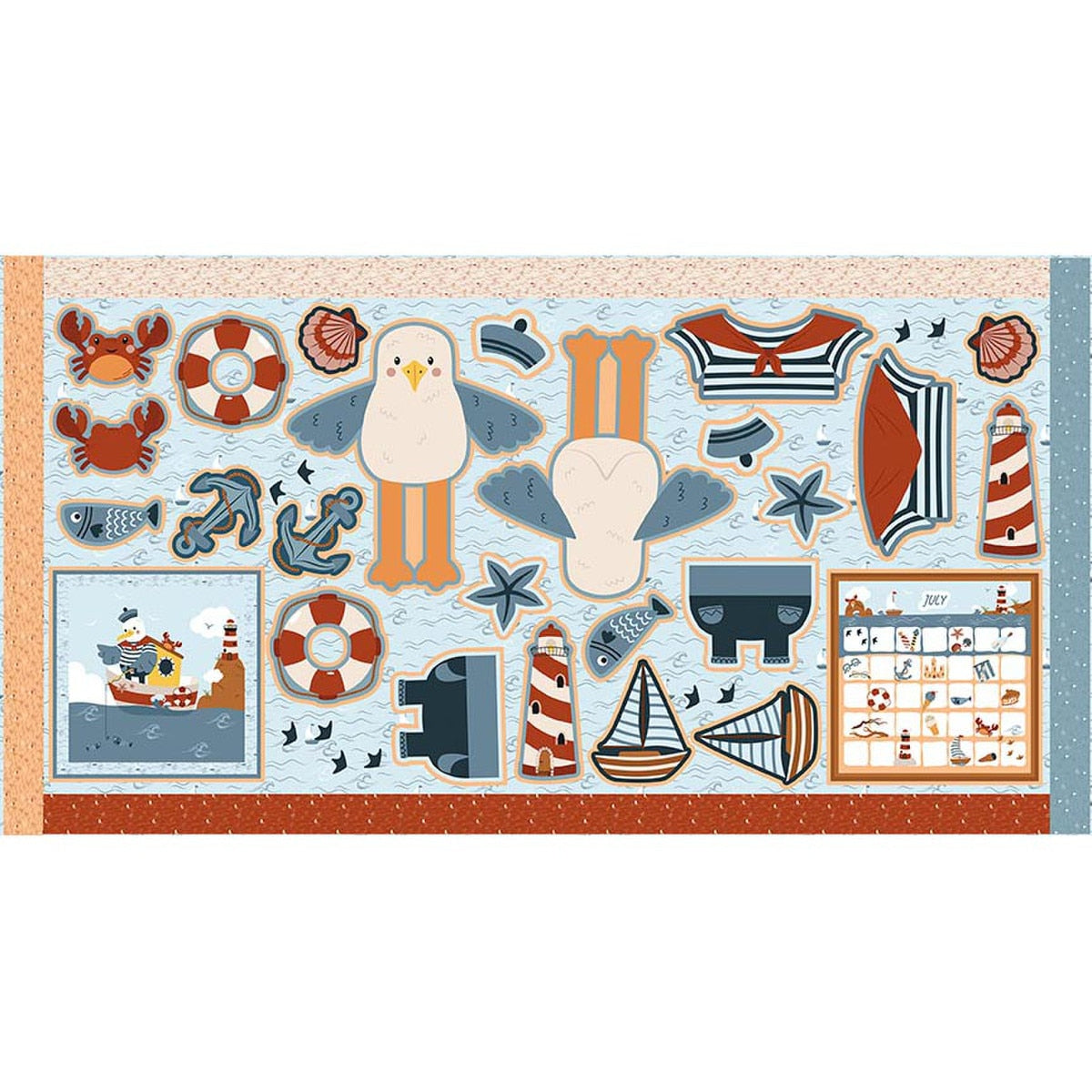 Story Animals Through the Year Doll Panel July by Jennifer Long for Riley Blake Designs