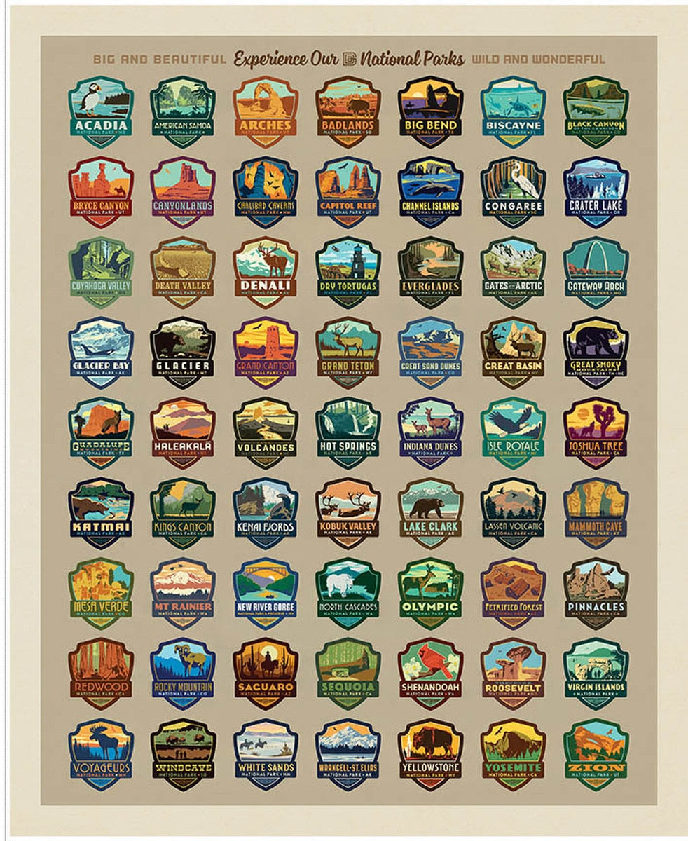 National Parks 63 Emblems Panel by Anderson Design Group for Riley Blake Designs