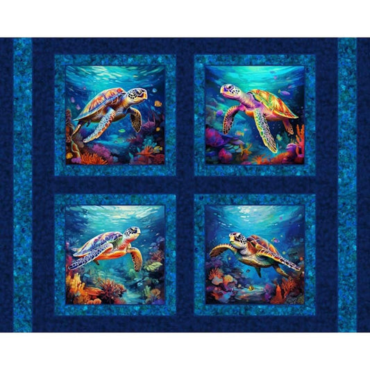 Paddling Turtle Pillow Fabric Panel