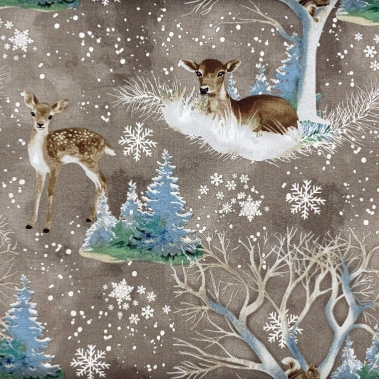Cold Winter Morning Fawn Scenic Fabric - By the yard